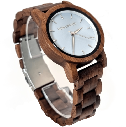 Montre en bois de noyer pour femme, cadran blanc Montre en bois de noyer pour femme, cadran blanc